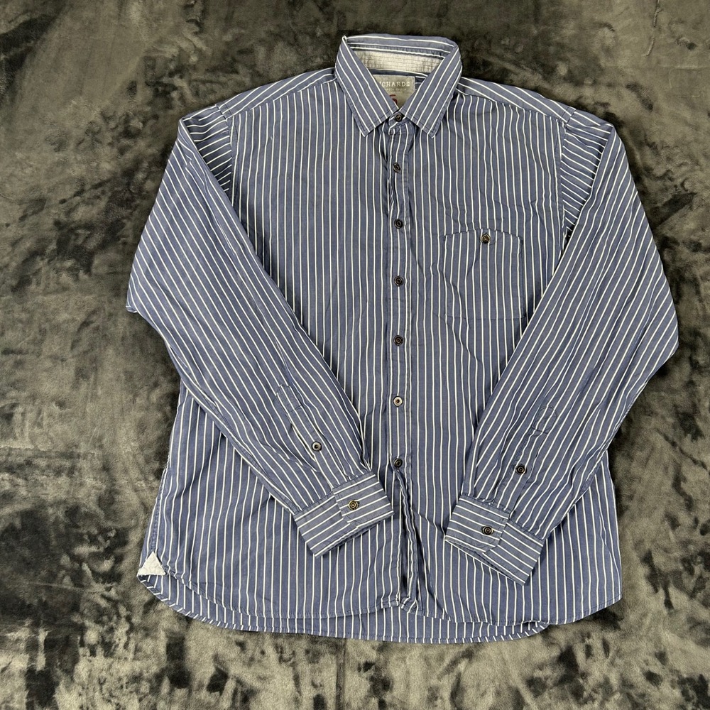 Richards Button Down Shirt Mens 5 Blue White Striped Cotton Long Sleeve 3164